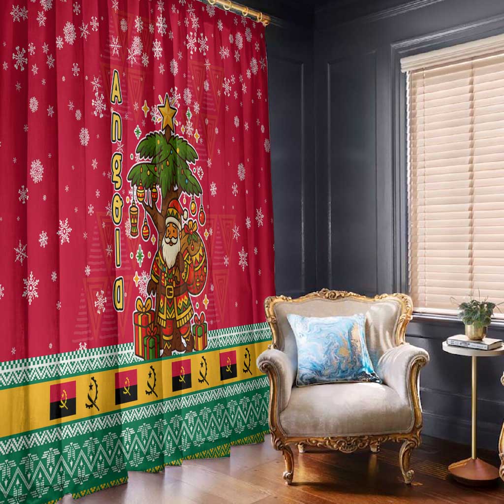 Angola Christmas Window Curtain Santa Gifts and National Flag Map Motif - African Pride