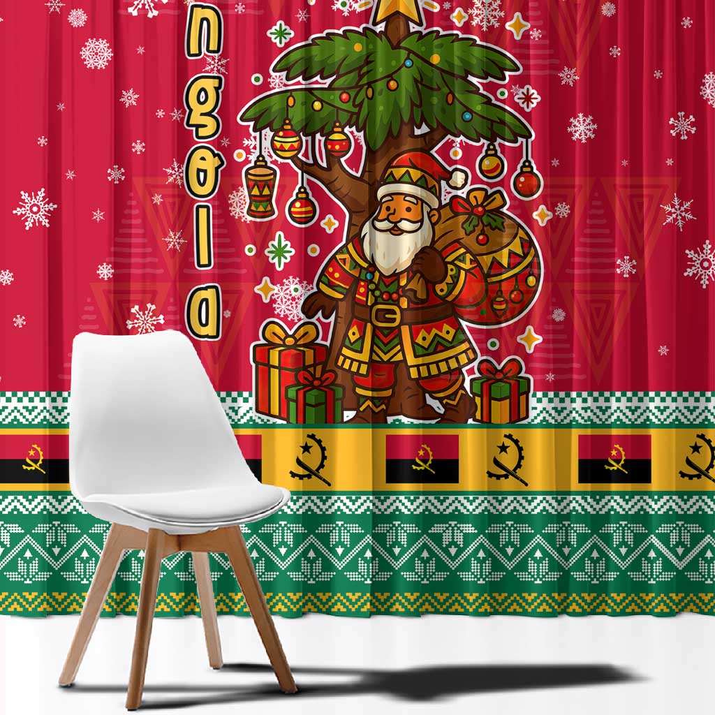Angola Christmas Window Curtain Santa Gifts and National Flag Map Motif - African Pride