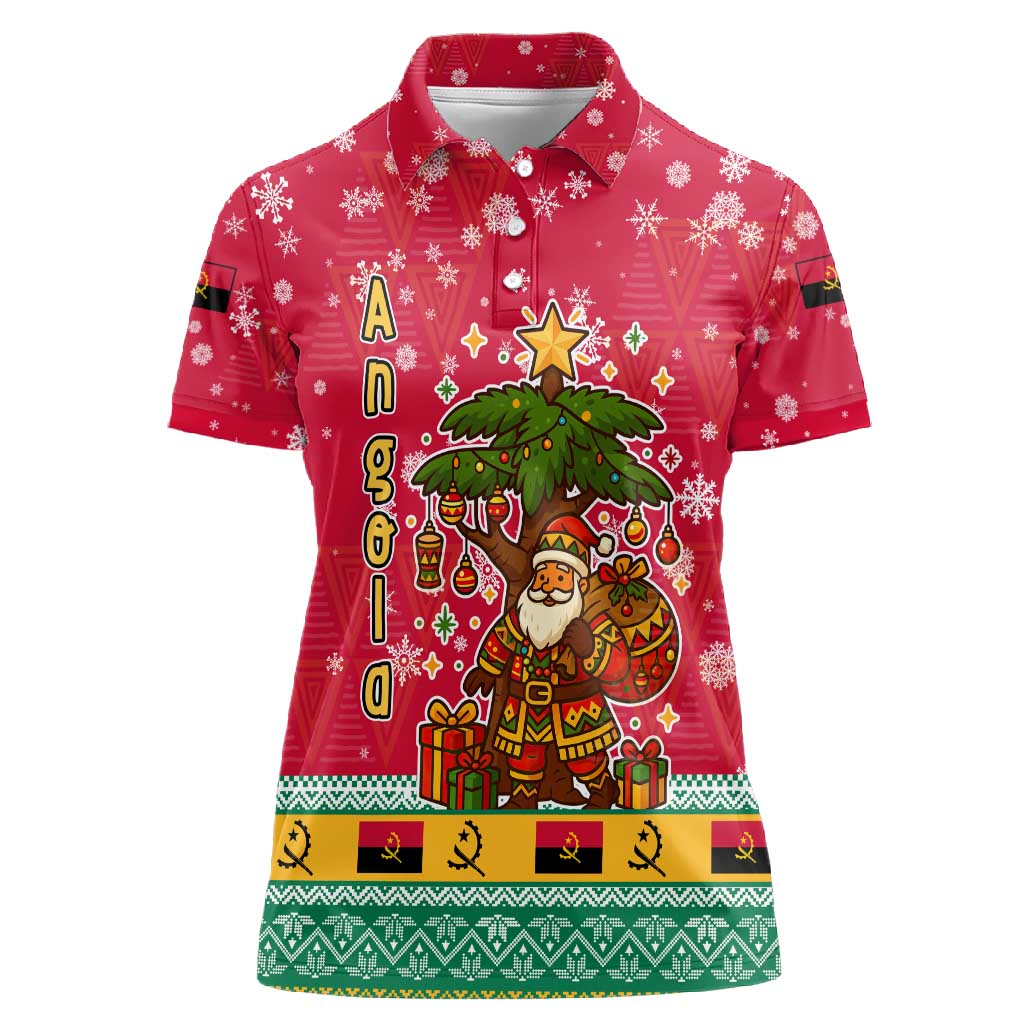 Angola Christmas Women Polo Shirt Santa Gifts and National Flag Map Motif - African Pride