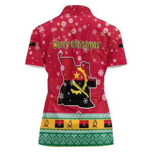 Angola Christmas Women Polo Shirt Santa Gifts and National Flag Map Motif - African Pride