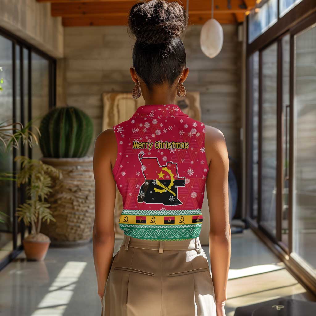 Angola Christmas Women Sleeveless Polo Shirt Santa Gifts and National Flag Map Motif - African Pride