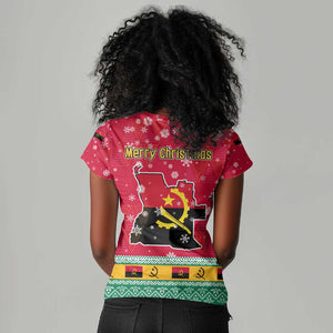 Angola Christmas Women V-Neck T-Shirt Santa Gifts and National Flag Map Motif - African Pride