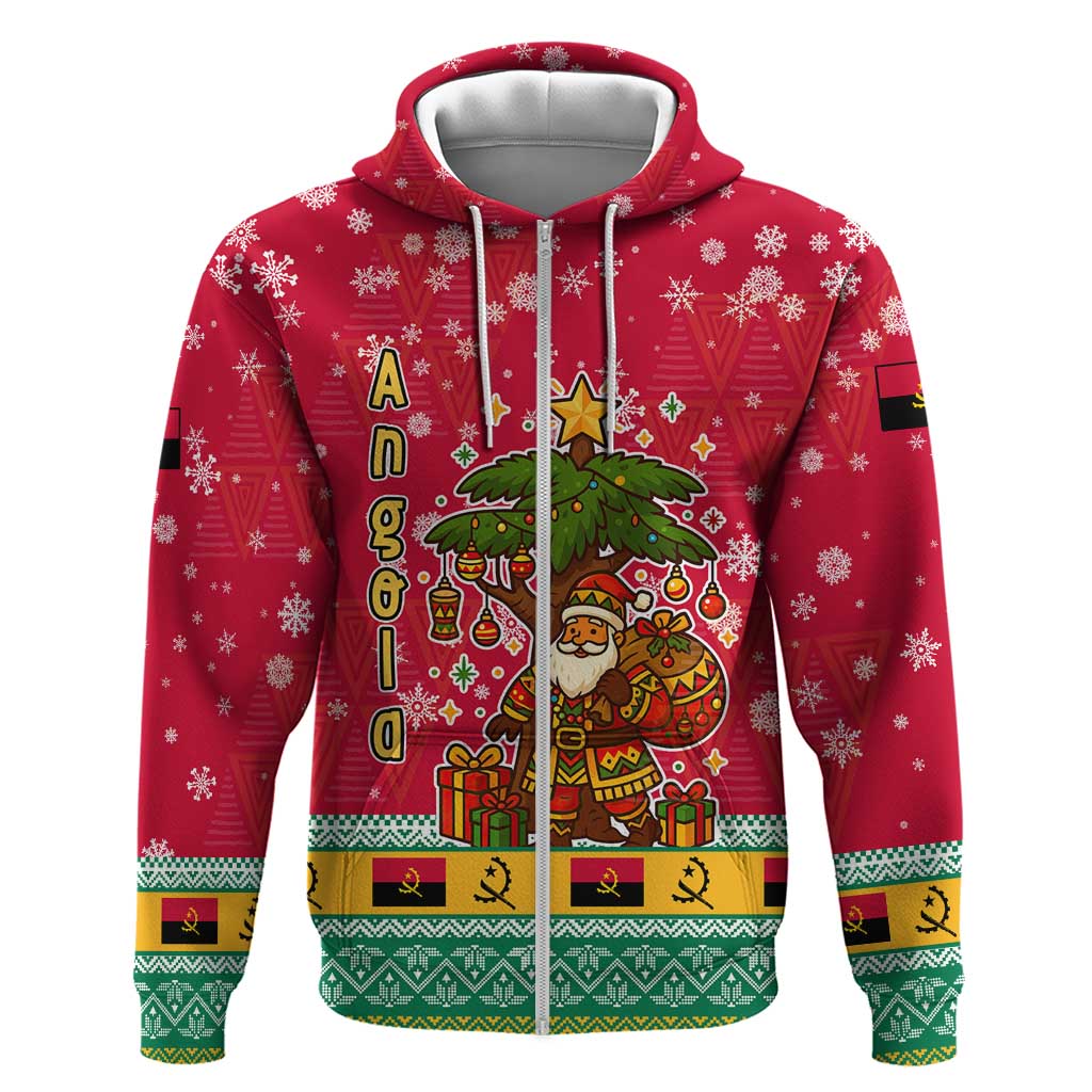 Angola Christmas Zip Hoodie Santa Gifts and National Flag Map Motif - African Pride