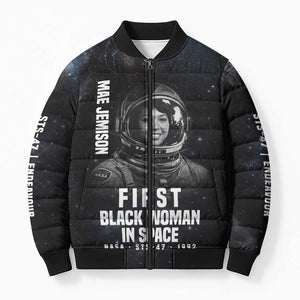 Mae Jemison Bomber Puffer Jacket with NASA Spacesuit Portrait, First Black Woman - African Pride