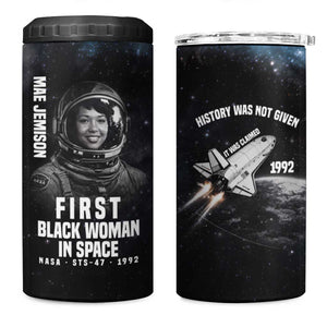 Mae Jemison 4 in 1 Can Cooler Tumbler with NASA Spacesuit Portrait, First Black Woman - African Pride