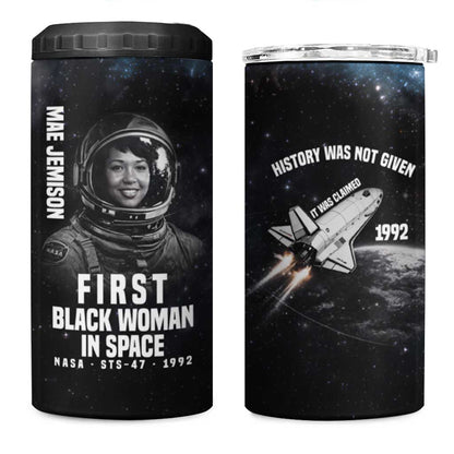 Mae Jemison 4 in 1 Can Cooler Tumbler with NASA Spacesuit Portrait, First Black Woman - African Pride