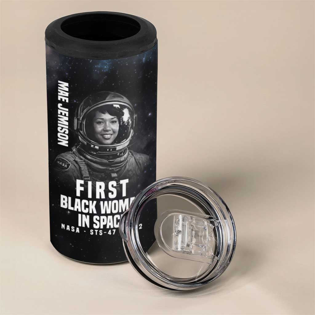 Mae Jemison 4 in 1 Can Cooler Tumbler with NASA Spacesuit Portrait, First Black Woman - African Pride