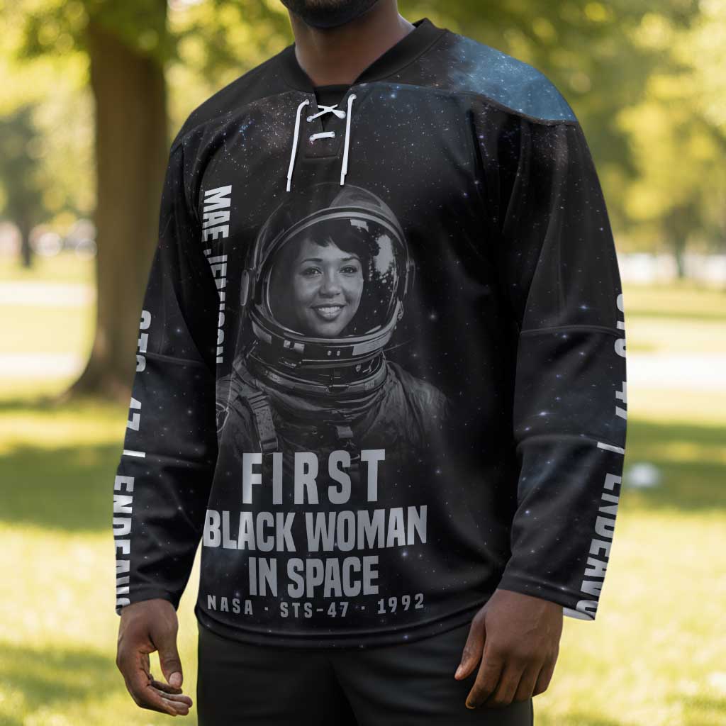 Mae Jemison Hockey Jersey with NASA Spacesuit Portrait, First Black Woman - African Pride