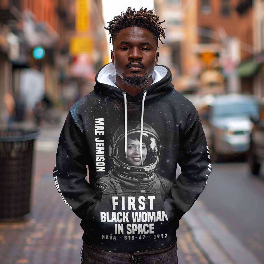 Mae Jemison Hoodie with NASA Spacesuit Portrait, First Black Woman - African Pride