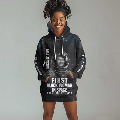 Mae Jemison Hoodie Dress with NASA Spacesuit Portrait, First Black Woman - African Pride