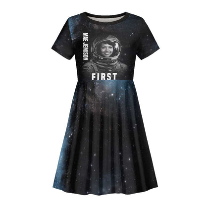 Mae Jemison Kid Short Sleeve Dress with NASA Spacesuit Portrait, First Black Woman - African Pride