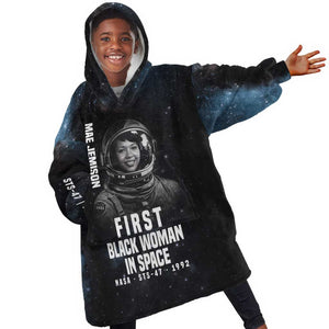 Mae Jemison Kid Wearable Blanket Hoodie with NASA Spacesuit Portrait, First Black Woman - African Pride