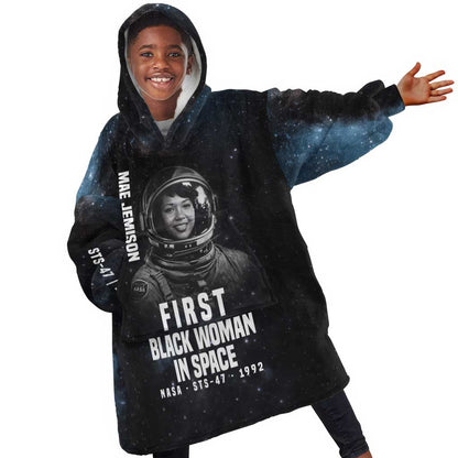 Mae Jemison Kid Wearable Blanket Hoodie with NASA Spacesuit Portrait, First Black Woman - African Pride