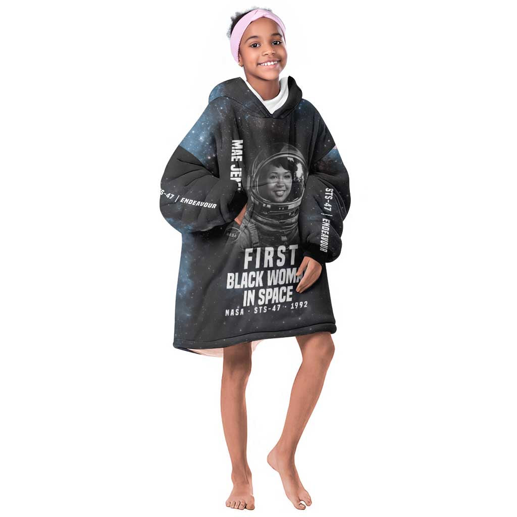 Mae Jemison Kid Wearable Blanket Hoodie with NASA Spacesuit Portrait, First Black Woman - African Pride
