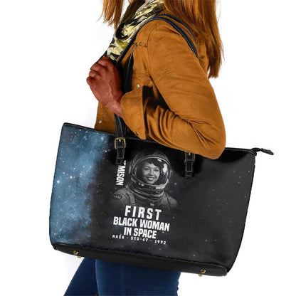 Mae Jemison Leather Tote Bag with NASA Spacesuit Portrait, First Black Woman - African Pride
