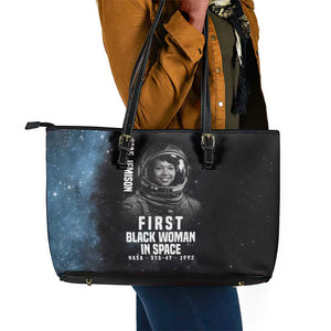 Mae Jemison Leather Tote Bag with NASA Spacesuit Portrait, First Black Woman - African Pride
