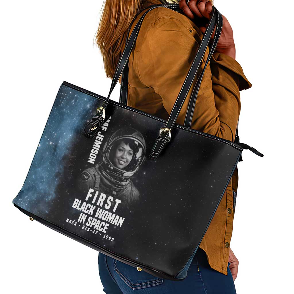 Mae Jemison Leather Tote Bag with NASA Spacesuit Portrait, First Black Woman - African Pride