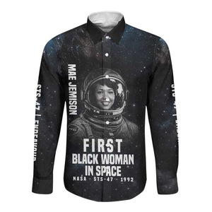 Mae Jemison Long Sleeve Button Shirt with NASA Spacesuit Portrait, First Black Woman - African Pride