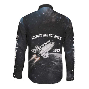 Mae Jemison Long Sleeve Button Shirt with NASA Spacesuit Portrait, First Black Woman - African Pride