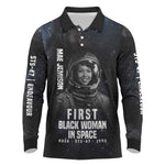 Mae Jemison Long Sleeve Polo Shirt with NASA Spacesuit Portrait, First Black Woman - African Pride