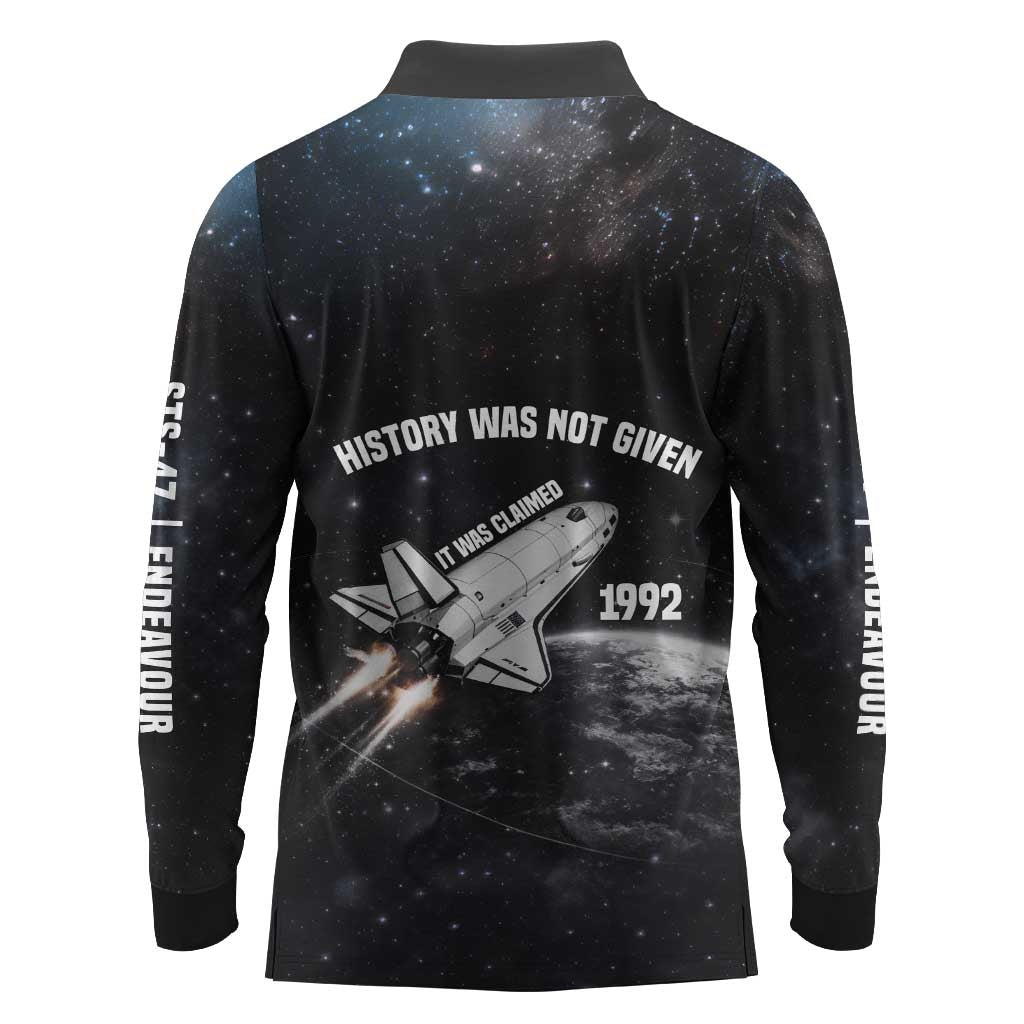 Mae Jemison Long Sleeve Polo Shirt with NASA Spacesuit Portrait, First Black Woman - African Pride