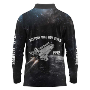 Mae Jemison Long Sleeve Polo Shirt with NASA Spacesuit Portrait, First Black Woman - African Pride