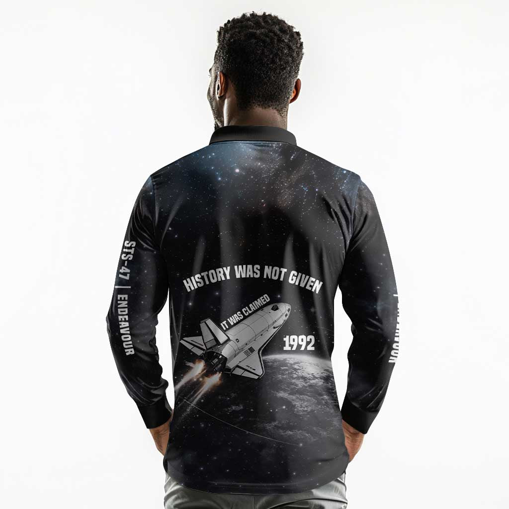 Mae Jemison Long Sleeve Polo Shirt with NASA Spacesuit Portrait, First Black Woman - African Pride