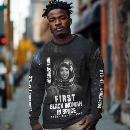 Mae Jemison Long Sleeve Shirt with NASA Spacesuit Portrait, First Black Woman - African Pride