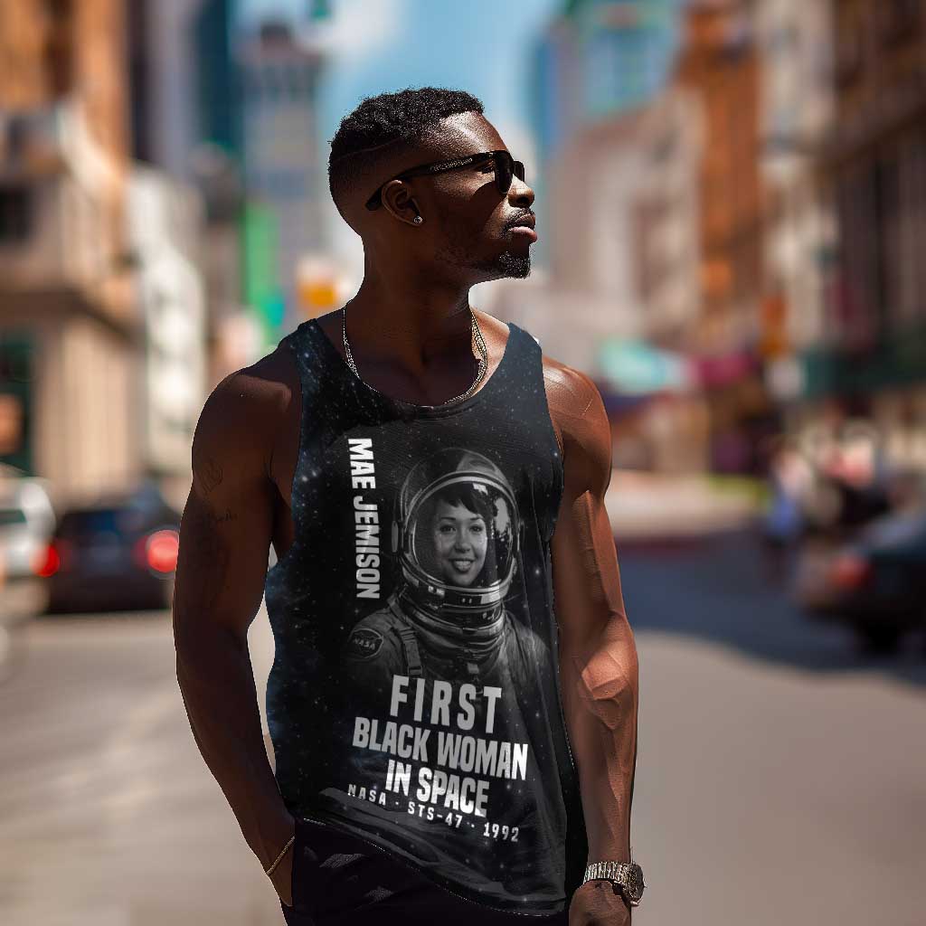Mae Jemison Men Tank Top with NASA Spacesuit Portrait, First Black Woman - African Pride