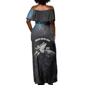 Mae Jemison Off Shoulder Maxi Dress with NASA Spacesuit Portrait, First Black Woman - African Pride
