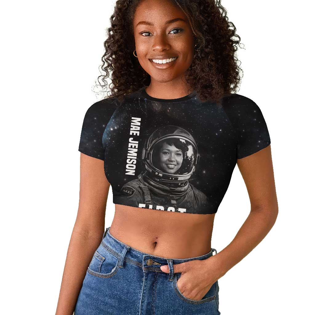 Mae Jemison Raglan Cropped T shirt with NASA Spacesuit Portrait, First Black Woman - African Pride