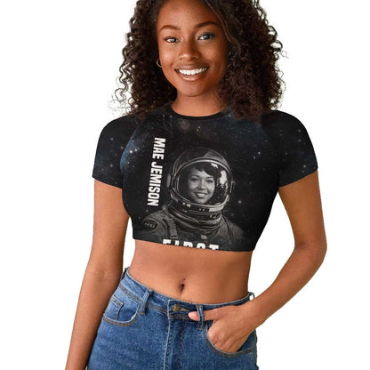 Mae Jemison Raglan Cropped T shirt with NASA Spacesuit Portrait, First Black Woman - African Pride