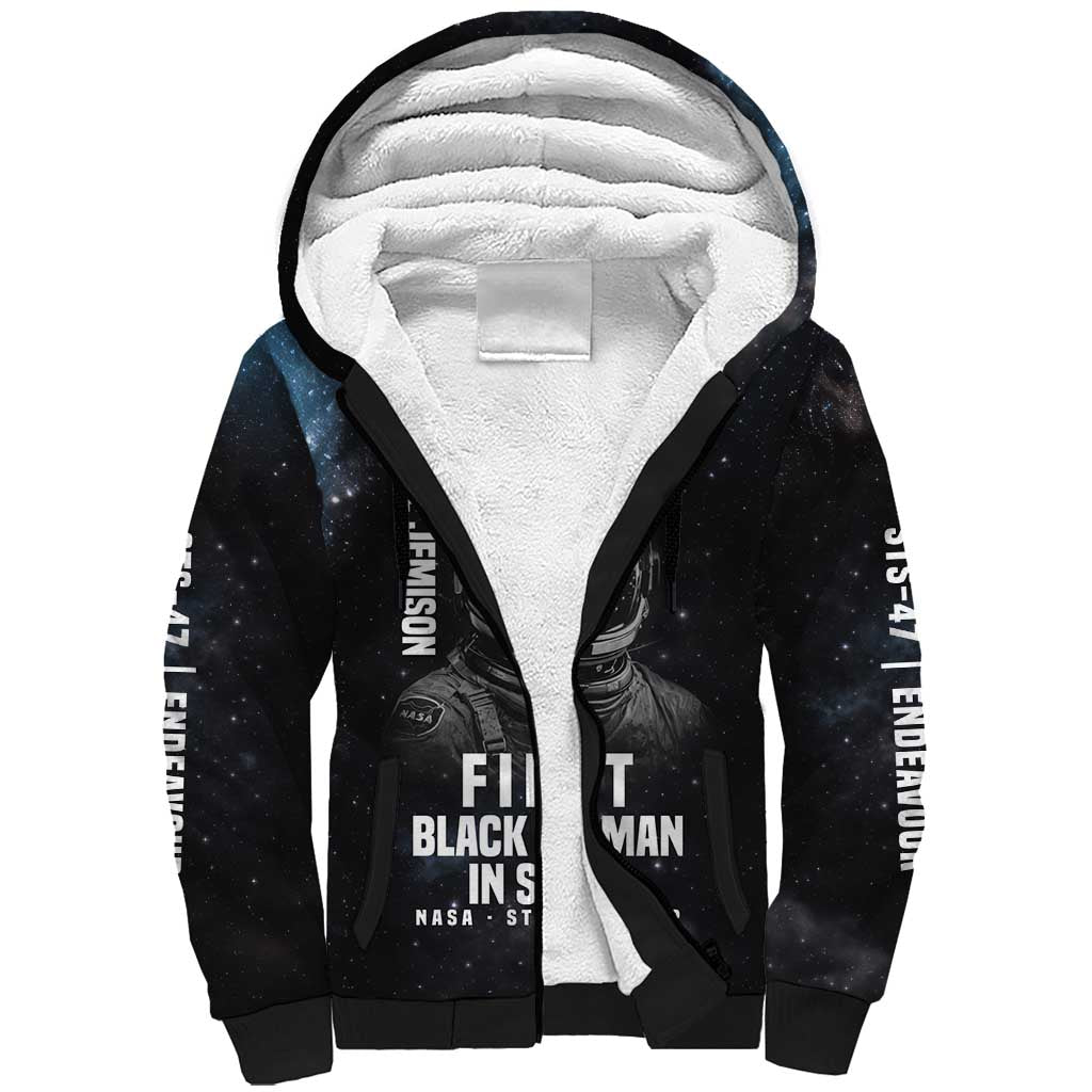 Mae Jemison Sherpa Hoodie with NASA Spacesuit Portrait, First Black Woman - African Pride