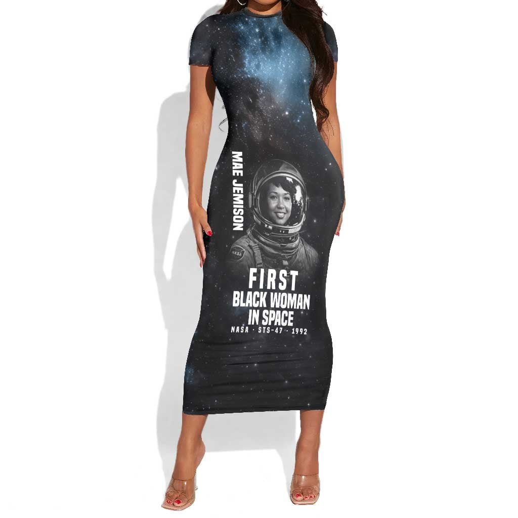 Mae Jemison Short Sleeve Bodycon Dress with NASA Spacesuit Portrait, First Black Woman - African Pride