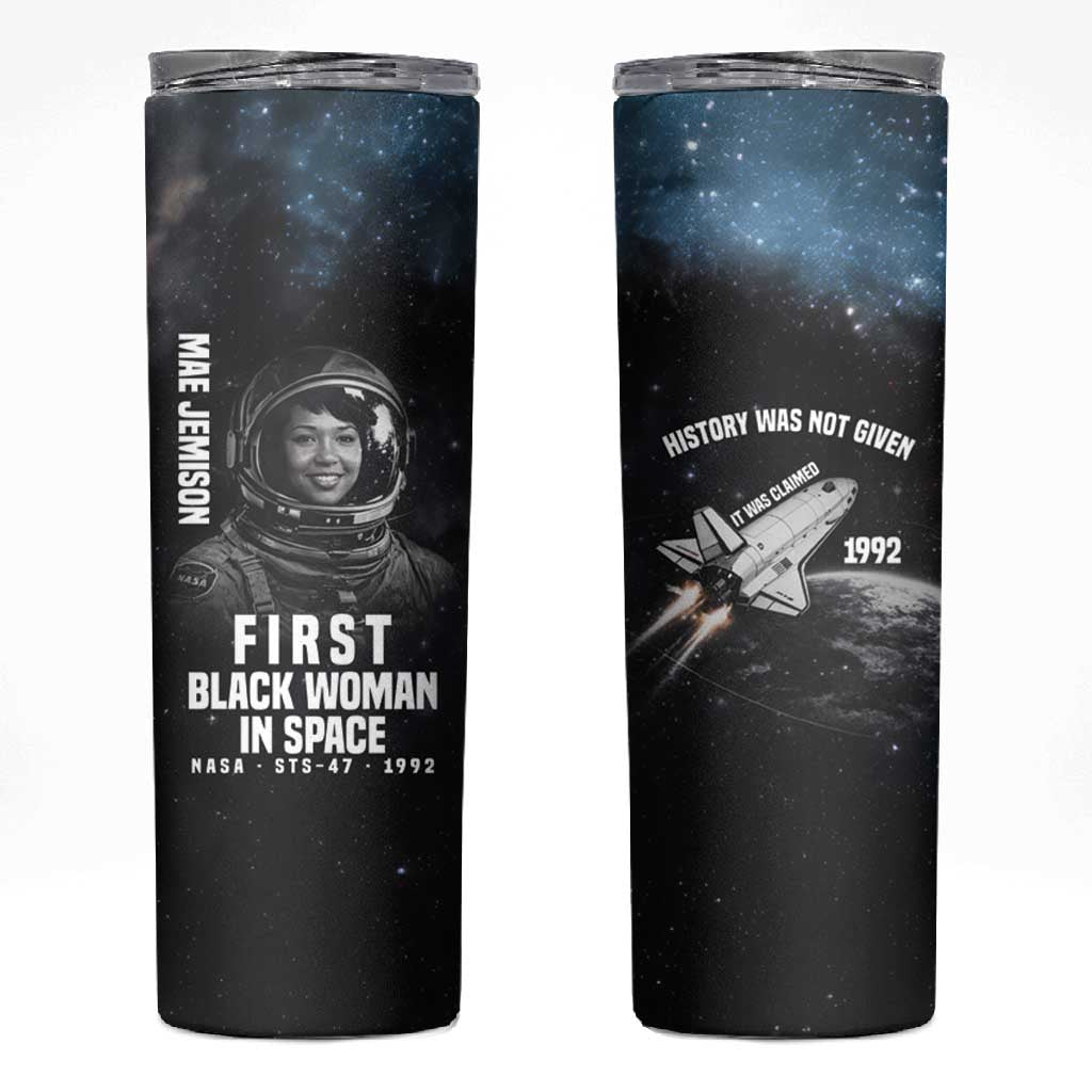 Mae Jemison Skinny Tumbler with NASA Spacesuit Portrait, First Black Woman - African Pride