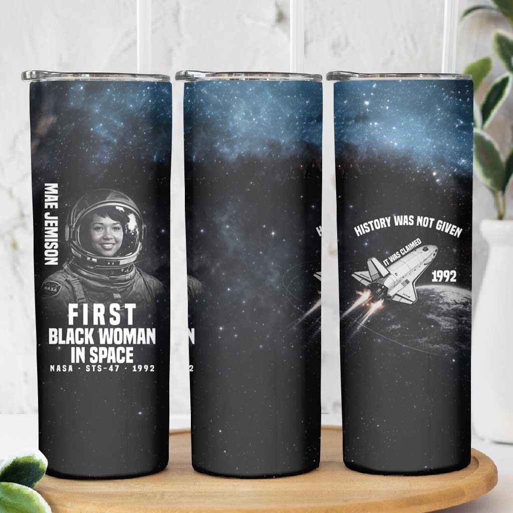 Mae Jemison Skinny Tumbler with NASA Spacesuit Portrait, First Black Woman - African Pride