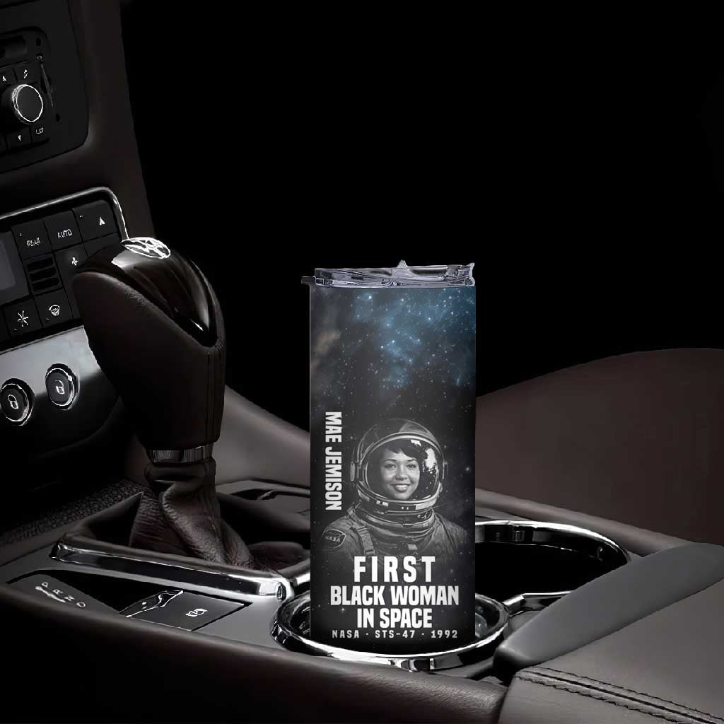 Mae Jemison Skinny Tumbler with NASA Spacesuit Portrait, First Black Woman - African Pride