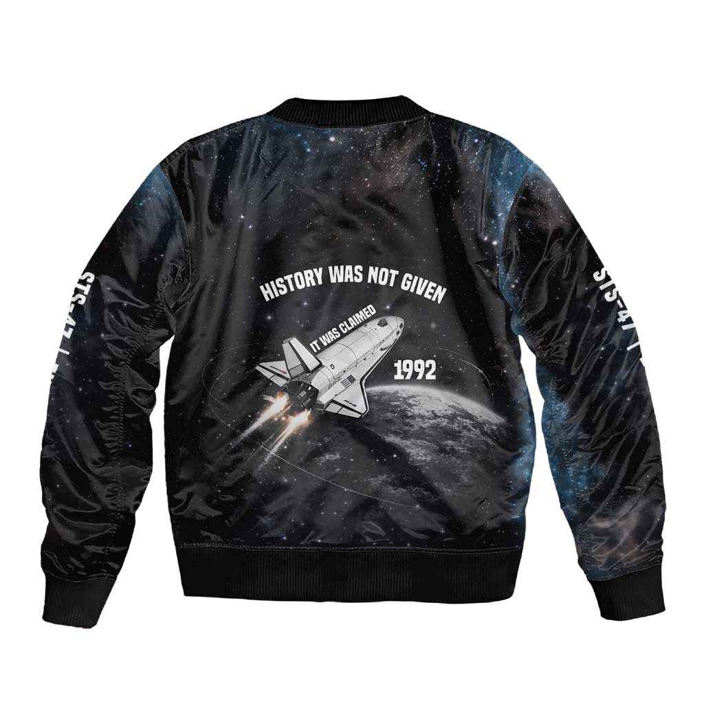 Mae Jemison Sleeve Zip Bomber Jacket with NASA Spacesuit Portrait, First Black Woman - African Pride