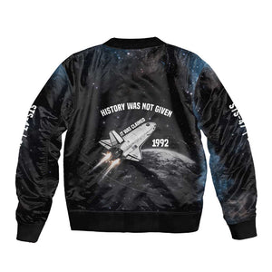 Mae Jemison Sleeve Zip Bomber Jacket with NASA Spacesuit Portrait, First Black Woman - African Pride