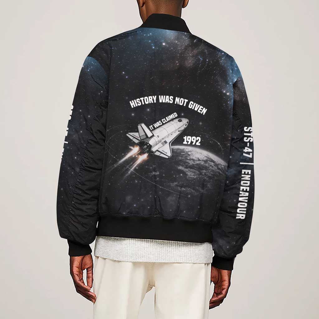 Mae Jemison Sleeve Zip Bomber Jacket with NASA Spacesuit Portrait, First Black Woman - African Pride