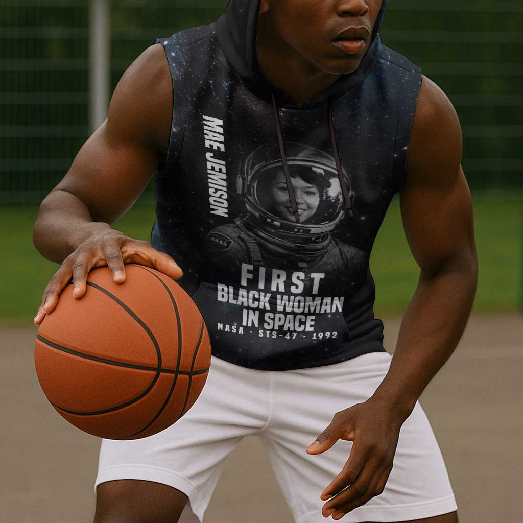 Mae Jemison Sleeveless Hoodie with NASA Spacesuit Portrait, First Black Woman - African Pride