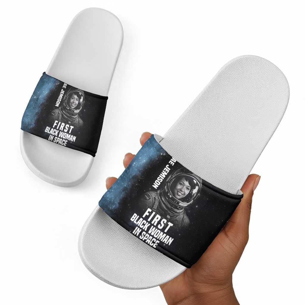 Mae Jemison Slide Sandals with NASA Spacesuit Portrait, First Black Woman - African Pride