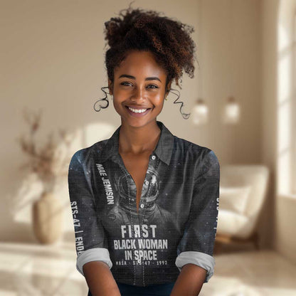 Mae Jemison Women Casual Shirt with NASA Spacesuit Portrait, First Black Woman - African Pride