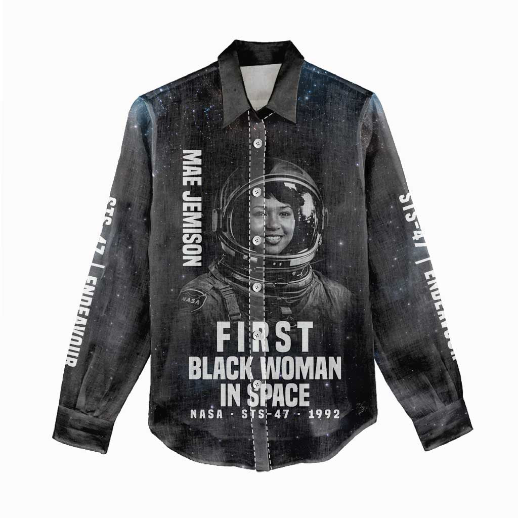 Mae Jemison Women Casual Shirt with NASA Spacesuit Portrait, First Black Woman - African Pride