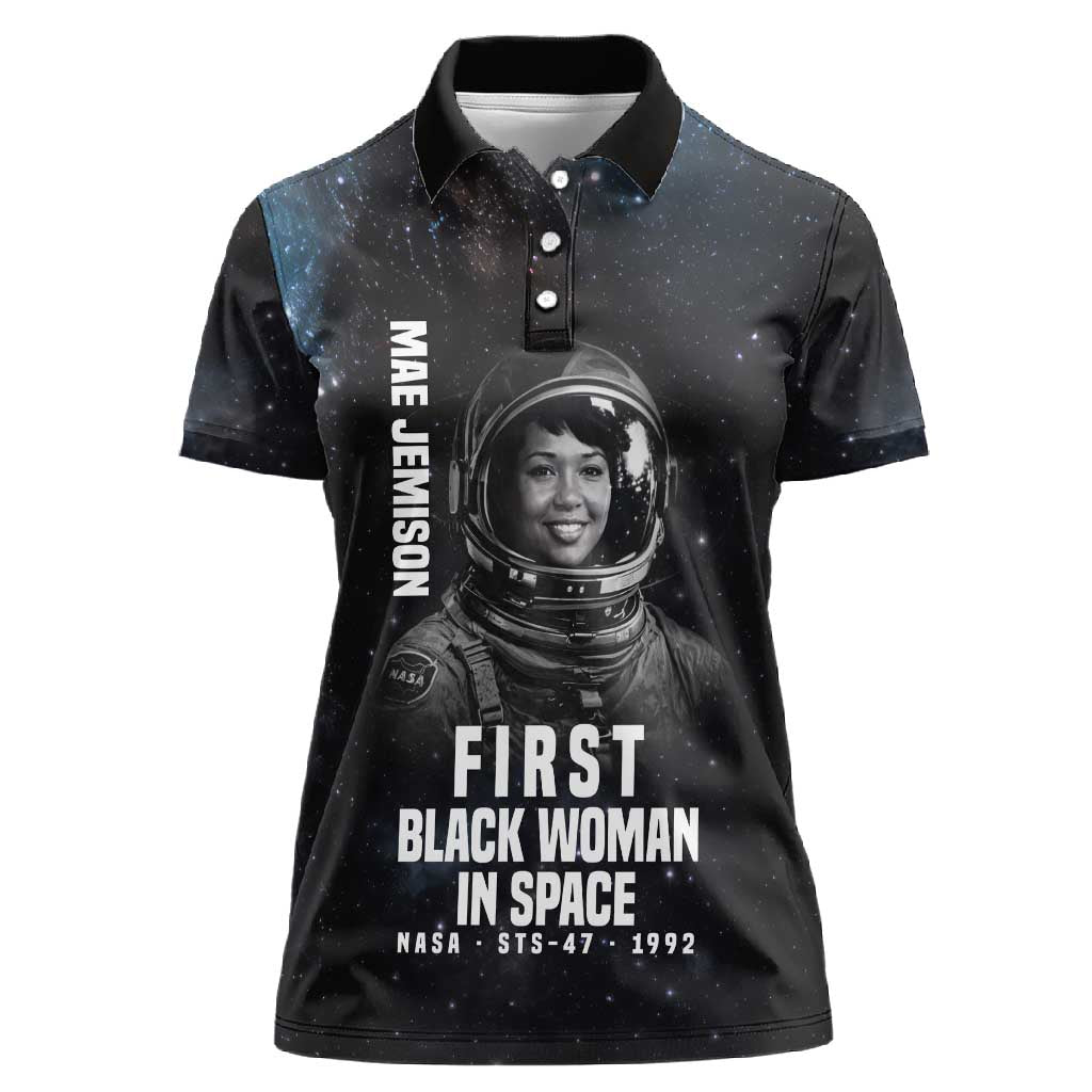 Mae Jemison Women Polo Shirt with NASA Spacesuit Portrait, First Black Woman - African Pride