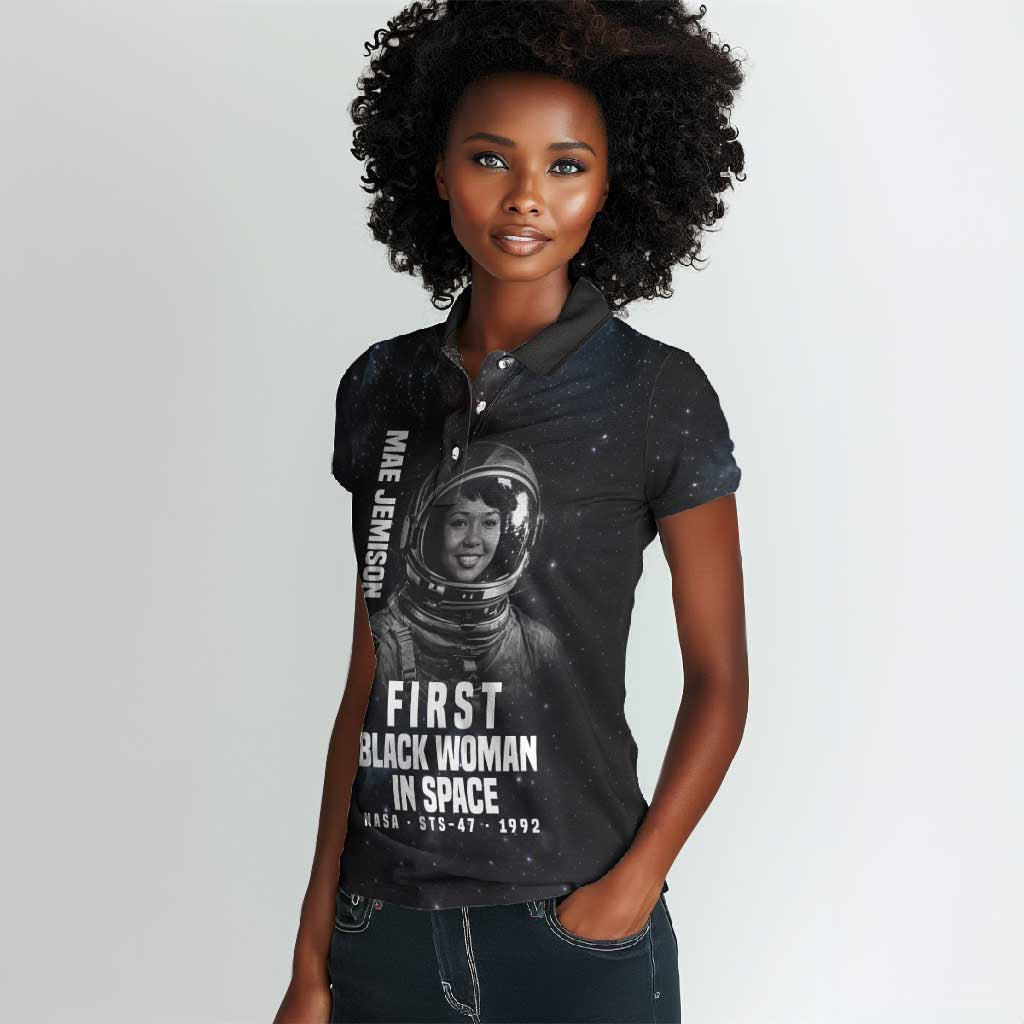 Mae Jemison Women Polo Shirt with NASA Spacesuit Portrait, First Black Woman - African Pride
