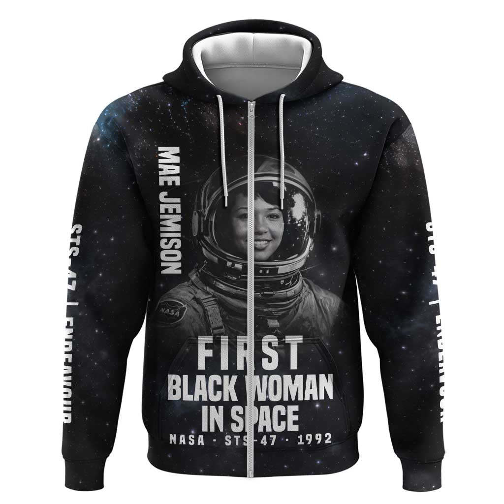 Mae Jemison Zip Hoodie with NASA Spacesuit Portrait, First Black Woman - African Pride