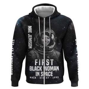 Mae Jemison Zip Hoodie with NASA Spacesuit Portrait, First Black Woman - African Pride