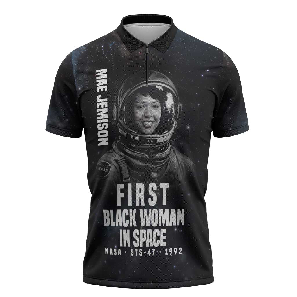 Mae Jemison Zipper Polo Shirt with NASA Spacesuit Portrait, First Black Woman - African Pride