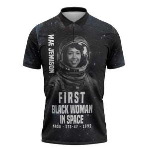 Mae Jemison Zipper Polo Shirt with NASA Spacesuit Portrait, First Black Woman - African Pride